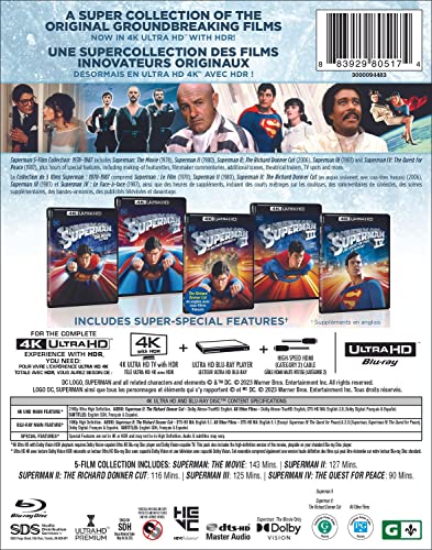 Superman 5- Film Col: I, II, II Donner Cut, III, IV (BIL/4K Ultra HD + Blu-ray)