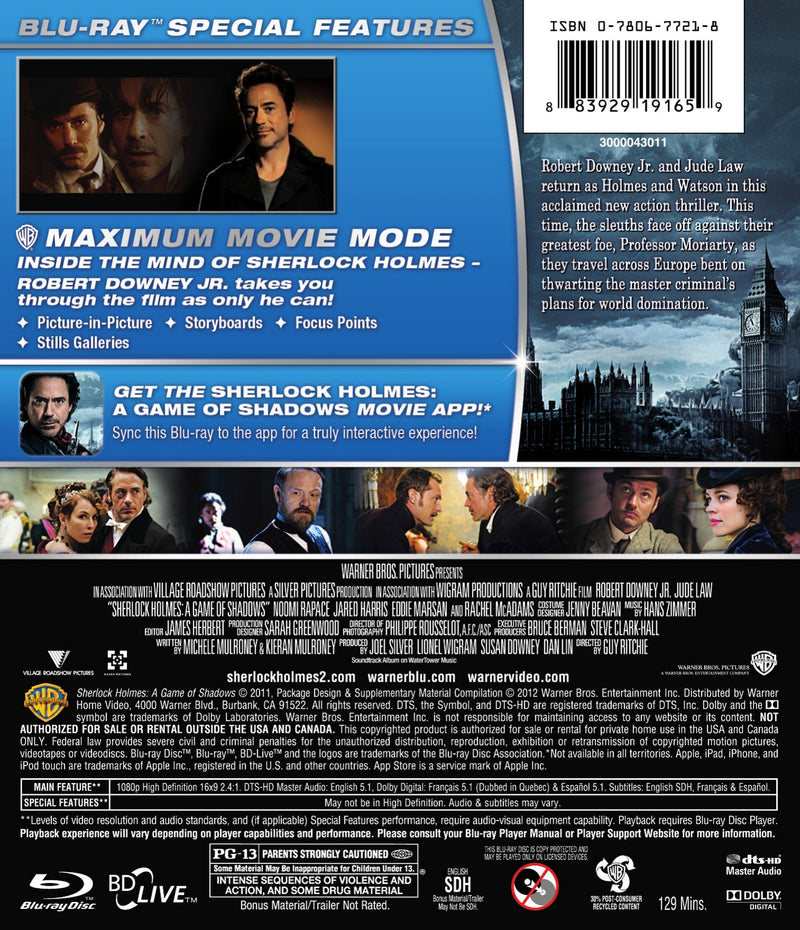 NEW Downey/law/rapace - Sherlock Holmes: A Game Of Sha (Blu-ray)