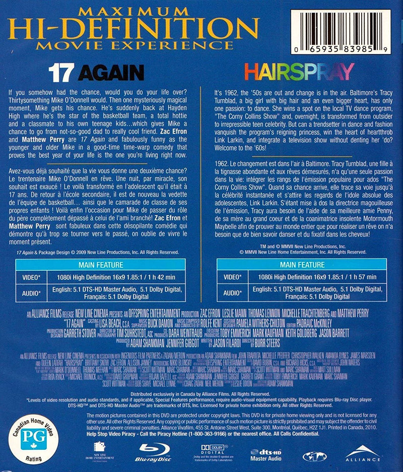 17 Again / Hairspray (Double Feature) [Blu-ray] (Bilingual)