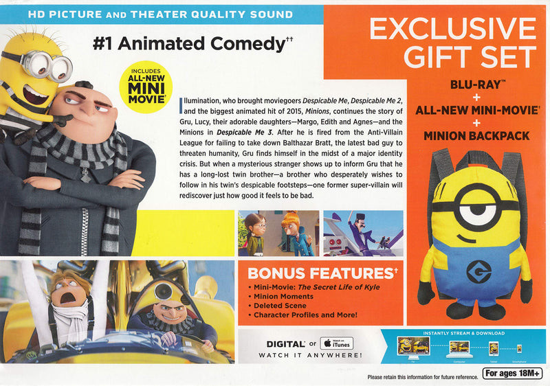 Despicable Me 3 (Blu-ray + DVD + Minion Backpack) (Exclusive Gift Set) (Blu-ray)