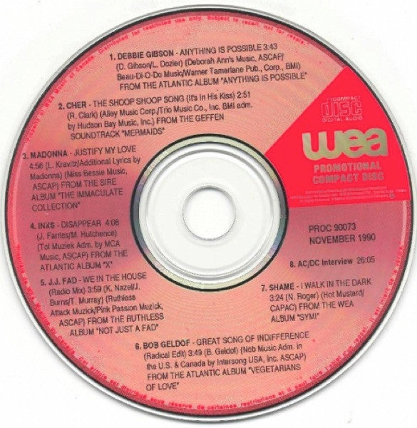 Various / WEA Promotional Compact Disc - Volume 73 - November 1990 - CD Used (discogs)