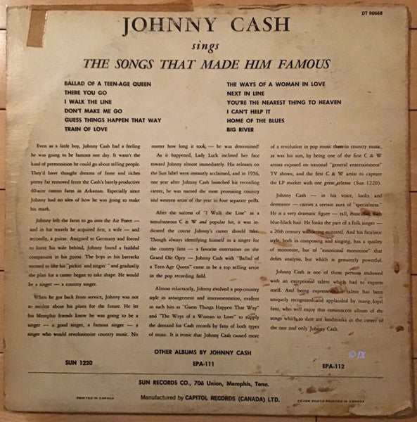 Johnny Cash / Sings The Songs That Made Him Famous - LP USED