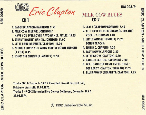 Eric Clapton / Milk Cow Blues - CD (Used)