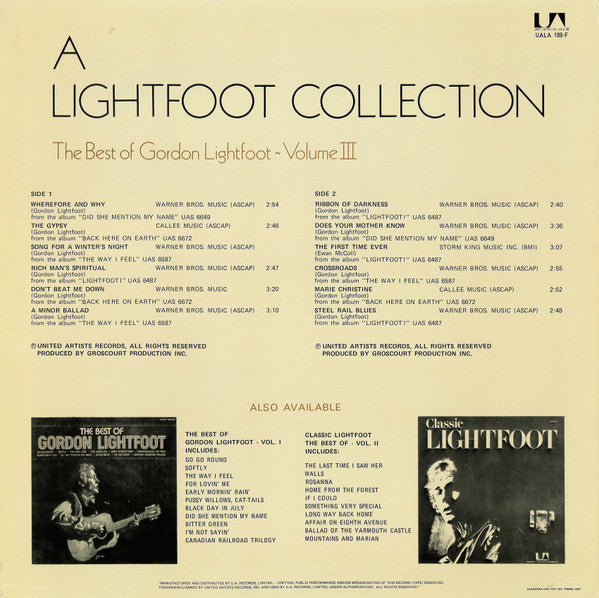 Gordon Lightfoot / A Lightfoot Collection: The Best Of Gordon Lightfoot Vol. 3 - LP USED