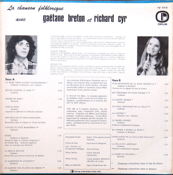 Gaétane Breton Et Richard Cyr / Reflets De Tradition Québecoise (La Chanson Folklorique) - LP USED