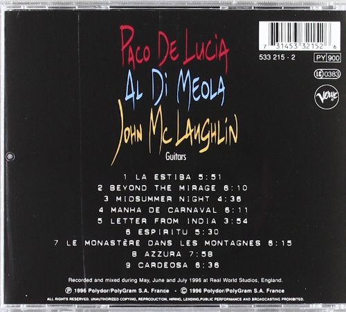 Paco De Lucia, Al Di Meola & John Mc Laughlin / The Guitar Trio - CD (Used)