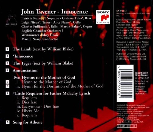 Tavener: Innocence, The Lamb, Song for Athene, Tyger, Annunciation, Two Hymns