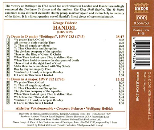 Handel - Te Deum in D major HWV 283 Te Deum in A major HWV 282 / U. Andersen Dixon Mields M. Wilde Helbich