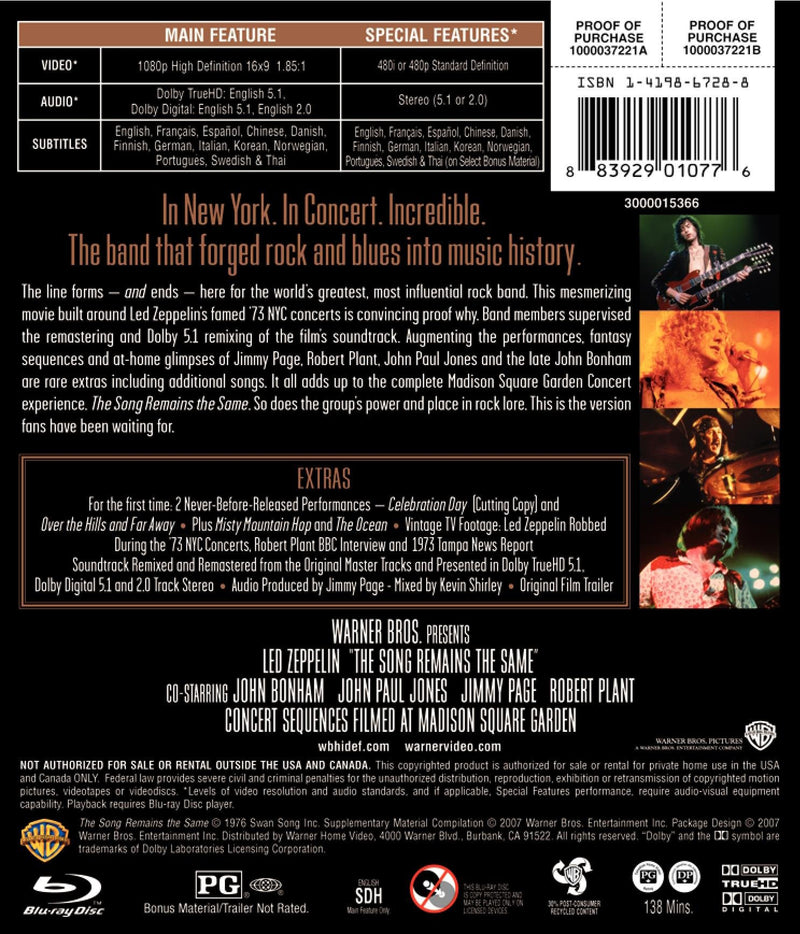 Led Zeppelin / The Song Remains the Same - Blu-Ray
