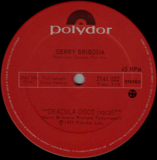 Gerry Bribosia ‎/ Dracula Disco - LP 12" Used