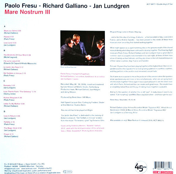 Paolo Fresu, Richard Galliano, Jan Lundgren / Mare Nostrum III - LP