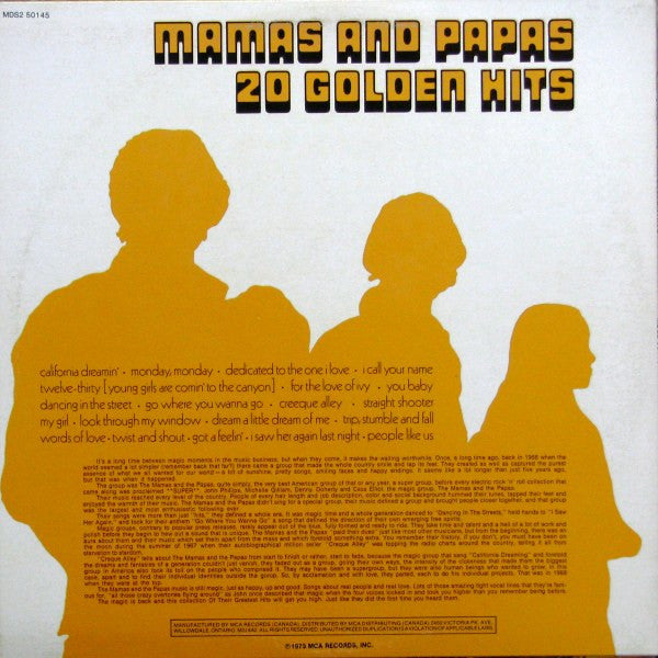 Mamas And Papas / The Mamas &amp; The Papas 20 Golden Hits - 2LP Used