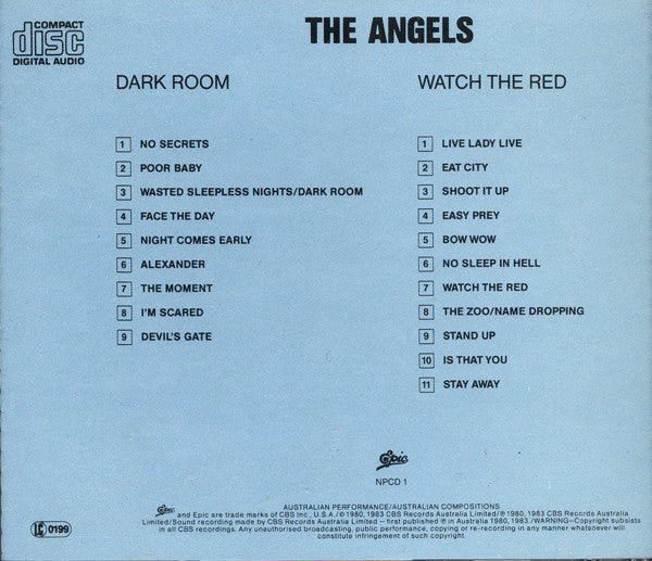 The Angels ‎/ Dark Room + Watch The Red - CD