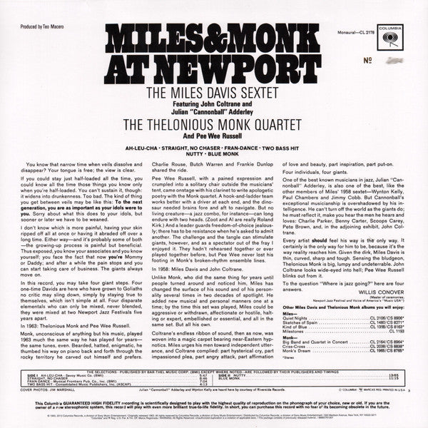 The Miles Davis Sextet & The Thelonious Monk Quartet / Miles & Monk At Newport - LP Used