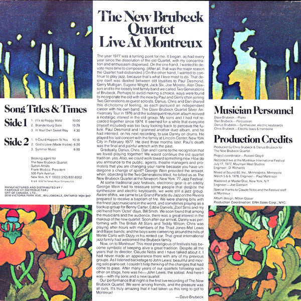 The New Brubeck Quartet / Live At Montreux - LP (Used)