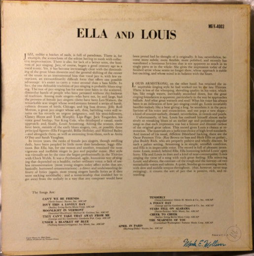 Ella Fitzgerald &amp; Louis Armstrong ‎/ Ella And Louis - LP (Used)