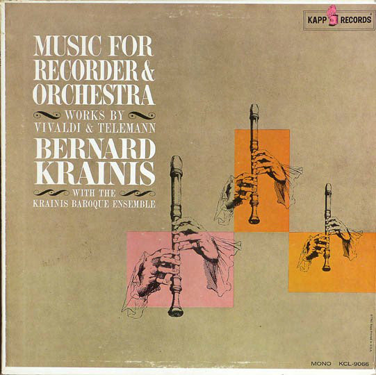 Vivaldi,  Telemann, Bernard Krainis With The Krainis Baroque Ensemble ‎/ Music For Recorder And Orchestra - Works By Telemann & Vivaldi - LP (used)