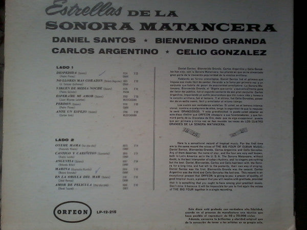 La Sonora Matancera, Daniel Santos, Bienvenido Granda, Carlos Argentino, Celio González / Estrellas De La Sonora Matancera - LP Used